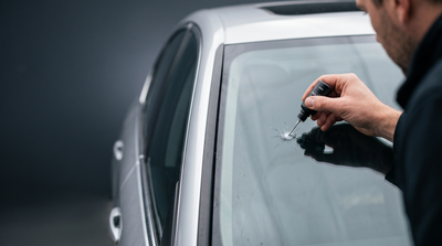 Applying VANZANT GlassFix resin to a stone chip on a car windshield